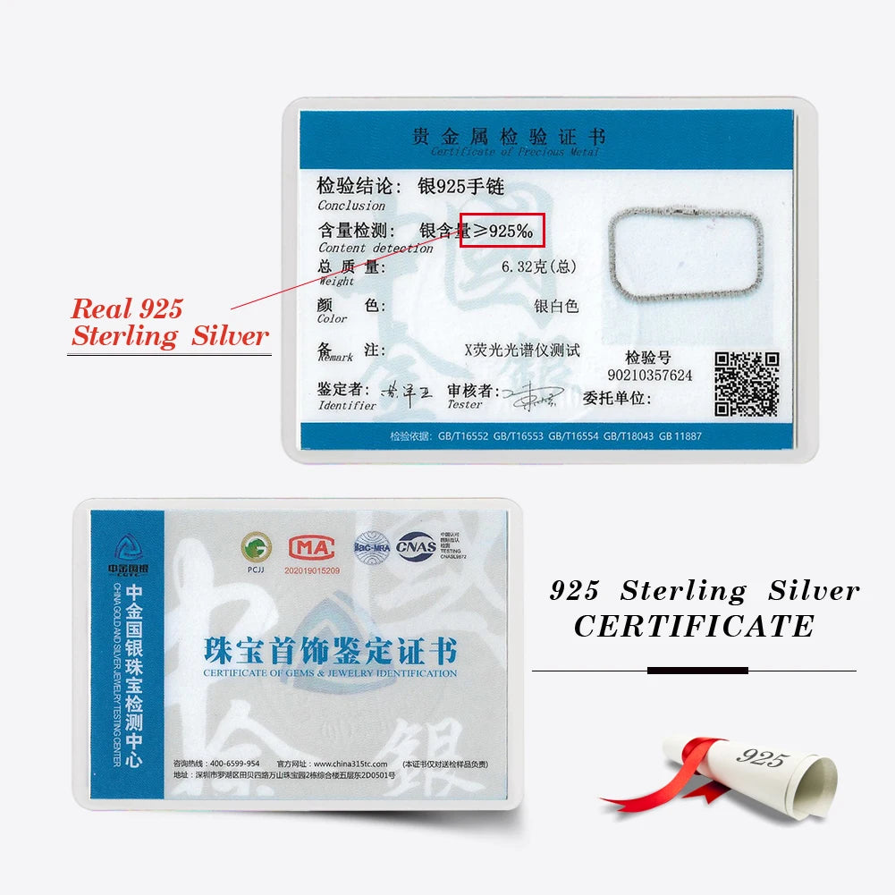 Rinntin Genuine 925 Sterling Silver Tennis Chain Bracelet Handmade High-end Luxury Hand Chain for Men Women Jewelry Gift SB128