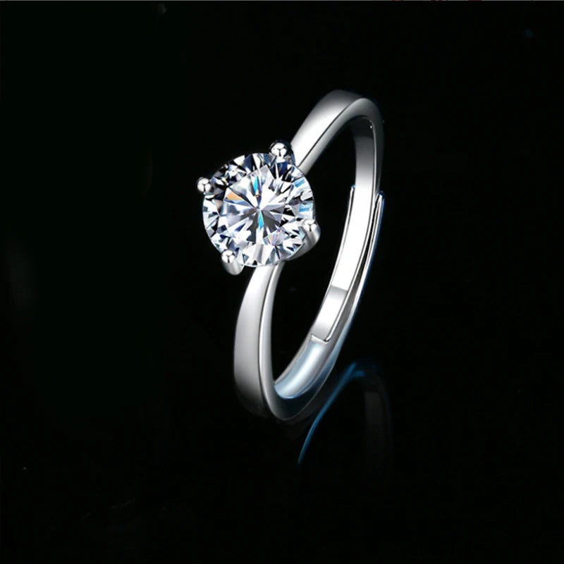 100% Real Moissanite Ring Adjustable Size S925 Sliver D VVS1 Pass Diamond Test Pen GRA Certificate 18K Plating Rings for Women