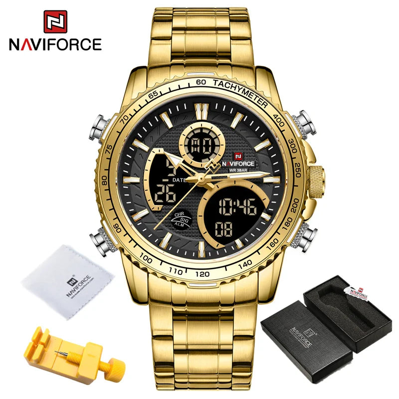 NAVIFORCE Fashion Men Watch Luxury Brand Sport Watch For Men Chronograph Quartz Wristwatch Military Waterproof Steel Band Clock