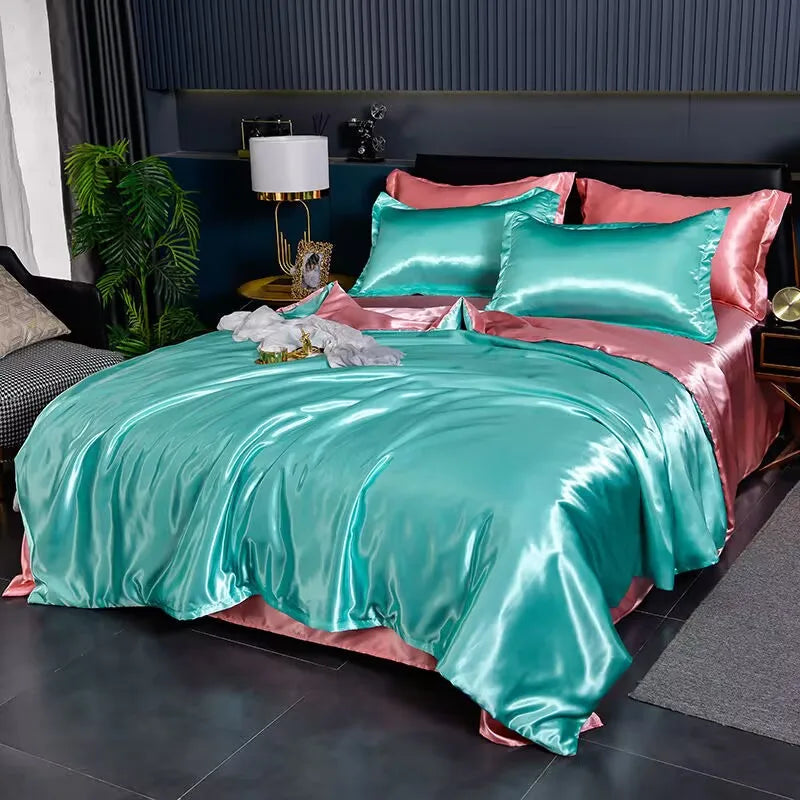 Mulberry Silky-blending Fabric Bedding Set High-end Silky Queen Size Duvet Cover Set with Fitted Sheet Luxury Bedding Sets King