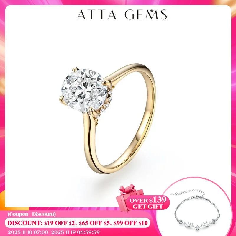 ATTAGEMS Oval Cut 9*7mm 2CT D VVS1 Moissanite Rings S925 Sterling Silver for Women Engagement Wedding Lady's Jewelry Gift Luxury