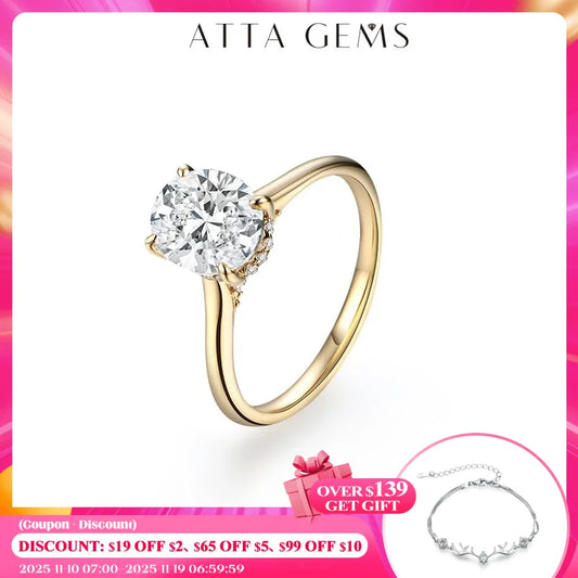 ATTAGEMS Oval Cut 9*7mm 2CT D VVS1 Moissanite Rings S925 Sterling Silver for Women Engagement Wedding Lady's Jewelry Gift Luxury