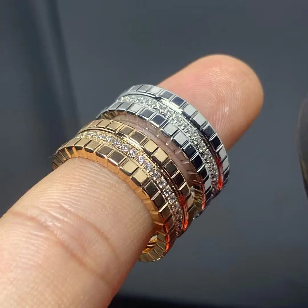 French  High-Quality S925 Sterling Silver Ice Cube Style Pave AAA Zirconia Lovers Ring For Women And Men Wedding Fashion Jewelry