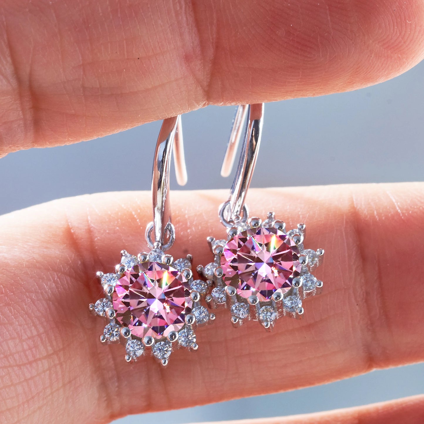 1ctx2pcs women pink royalblue gold color moissanite women drop earrings sunflower shape