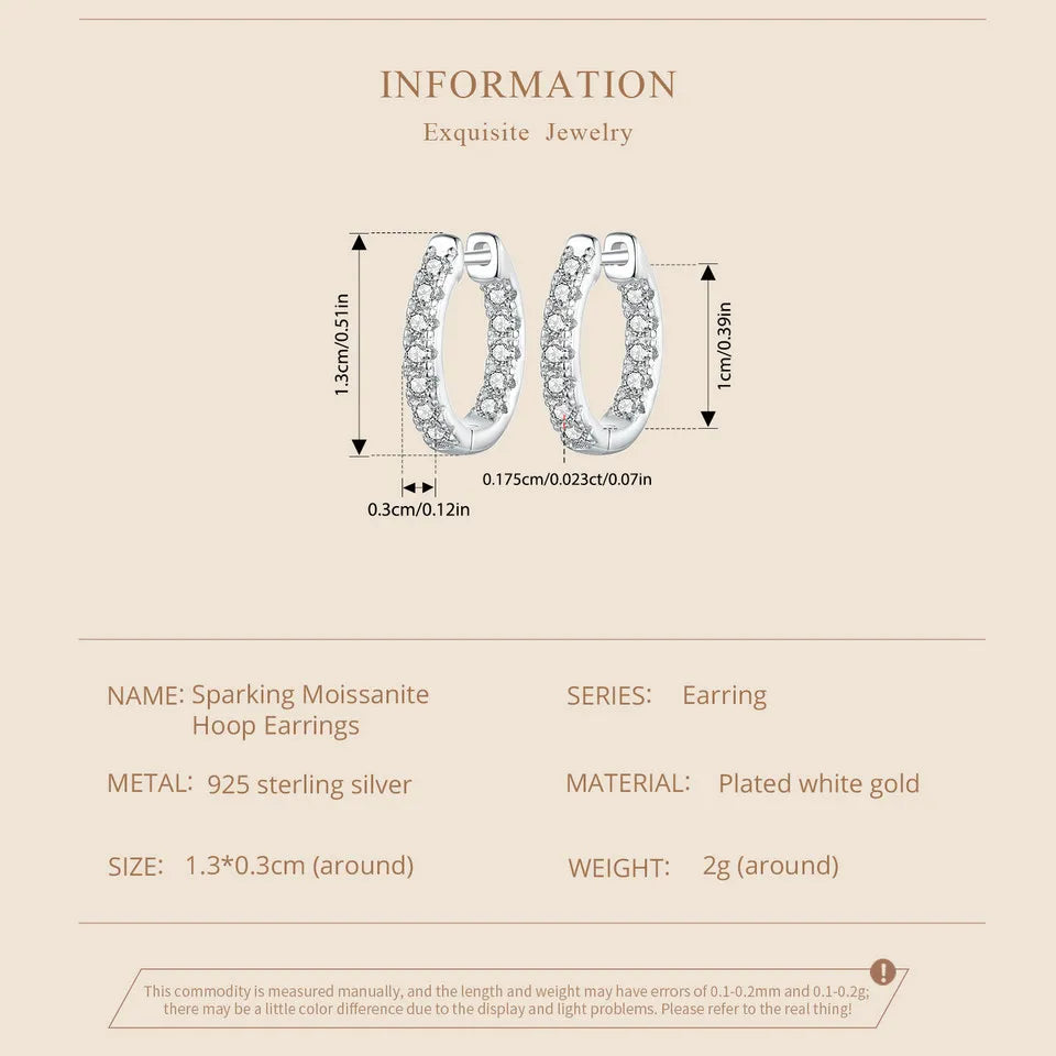 BAMOER Platinum Plated Moissanite Hoop Earrings for Women, D Color Round Cut Lab Diamond 925 Silver Hypoallergenic Earrings