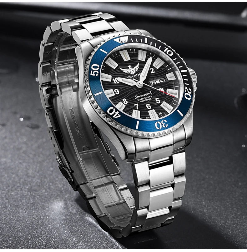 Yelang V1217 300m Diving Solar Watch Japan VS43 Swiss Super Luminous Water Ghost Waterproof Top Sapphire Aluminum Bezel Reloj