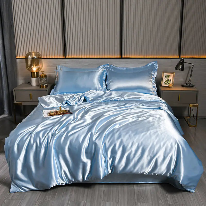Luxury Blending Natural Mulberry Silk Duvet Cover Set with Fitted Sheet High-end Satin Silky King Size Bedding Set Queen Bed Set