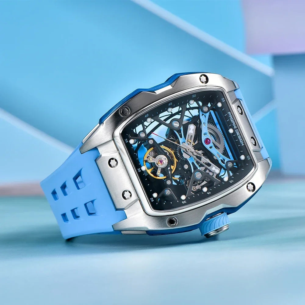 2025 new pagani design men's skeleton high-end watch rubber starp waterproof luminous fashion trend automatic mechanical watch.