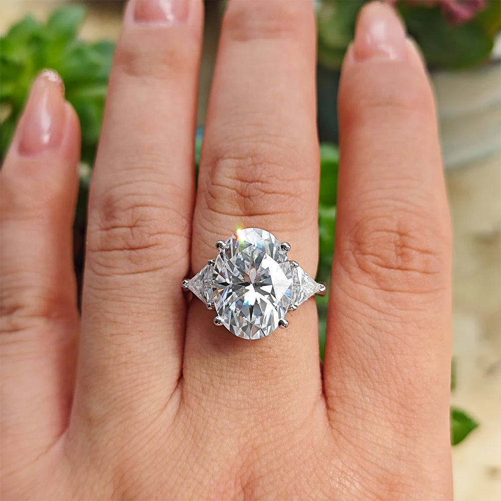 9CTTW Oval Cut Full Moissanite Engagement Ring for Women 925 Sterling Silver 3 Stone Triangle Diamond Ring Wedding Bands Jewelry