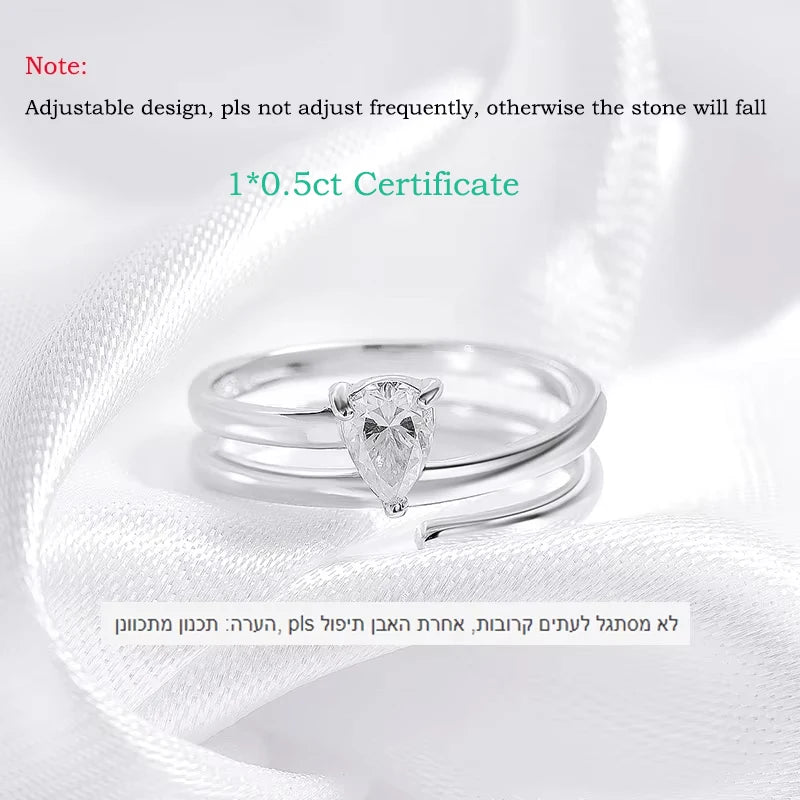 Smyoue Certified 0.5CT Real Moissanite Solitaire Rings for Women Sterling Silver 925 Plated 18K Lab Daimond Female Tail Ring