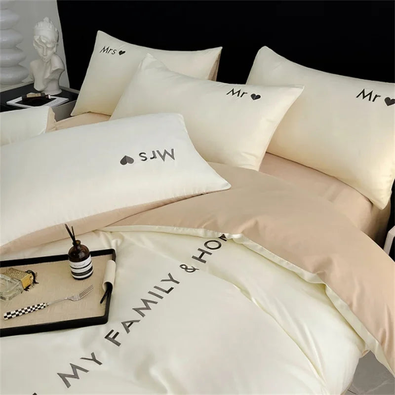 Luxury Nordic Egyptian Cotton Bedding Set King Queen Double Twin Size with Sheet Duvet Cover Pillowcase 1/2 People Bedroom Decor