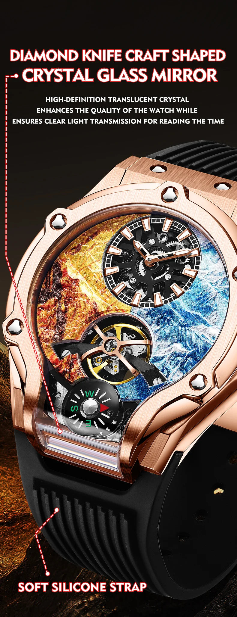 HANBORO Zhuma Mountain Peak Series Men's Fully Automatic Mechanical Watch Hollow Personalized Watch