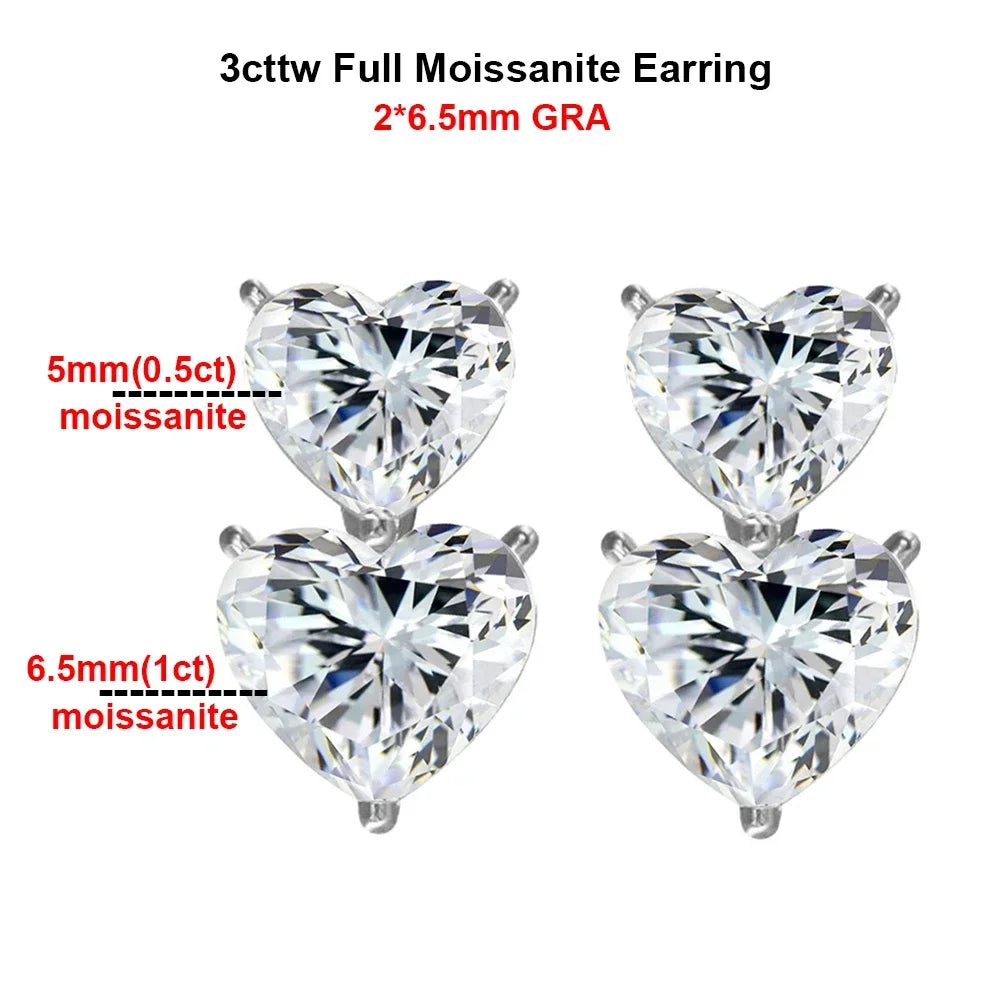 GRA Certified Heart Cut Moissanite Drop Earrings for Women 3/6cttw Luxury Quality Lab Diamond S925 Sterling Silver Bride Jewelry