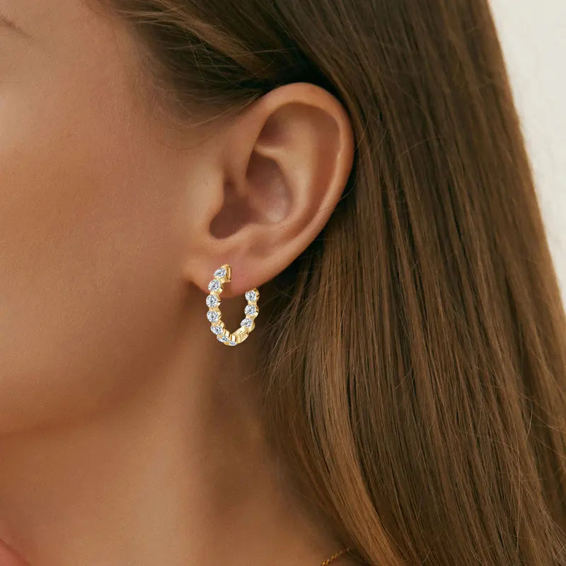 Anziw 2.2cttw. 3mm D Moissanite Hoop Earrings for Women Real 925 Silver Sparking Round Cut Lab Diamond Earrings 2025 New Jewelry