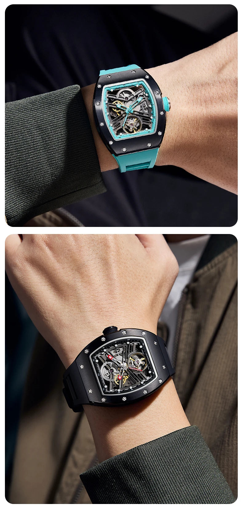 Carbon Fiber Mechanical Watch Cyberpunk Style Waterproof Crystal Dial Collector's Limited Edition Fashion Sport Wristwatch