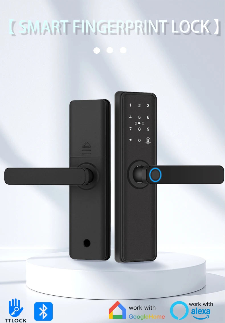 2025 Smart Door Lock With Bluetooth-compatible TTLock APP Digital Electronic Lock Smart Home Wooden Door Lock Fingerprint