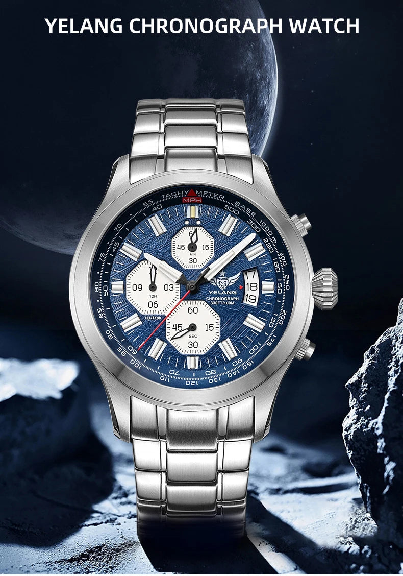 Yelang Watch For MAN Three Eyes Six Needles Quartz Watch Japan OS00 Movement Diving Watch 100M Professional Waterproof Reljo