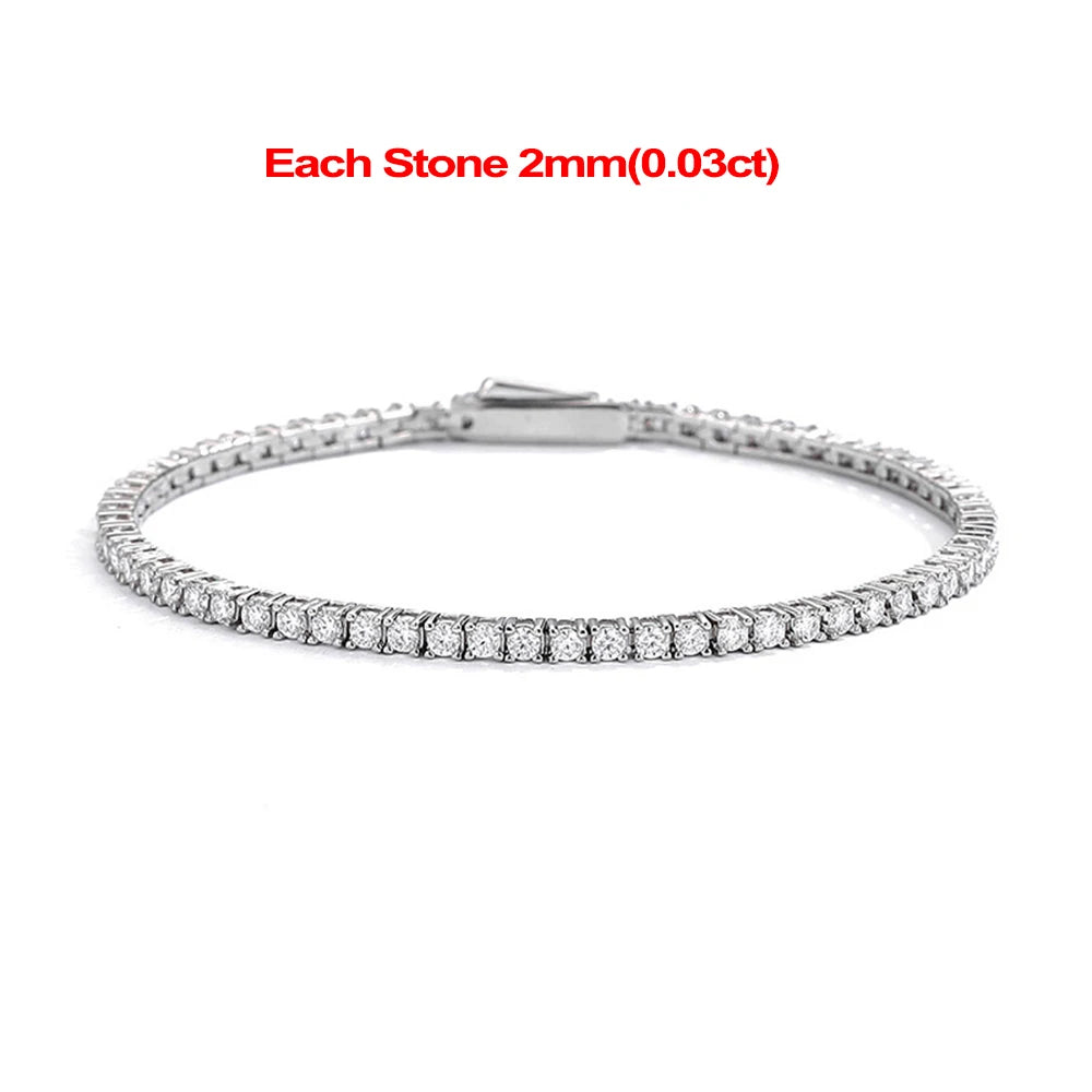 2-5mm Moissanite Tennis Bracelets for Women Men Lab Diamond S925 Silver Plated White Gold Bracelet Spring Clasp Wedding Jewelry