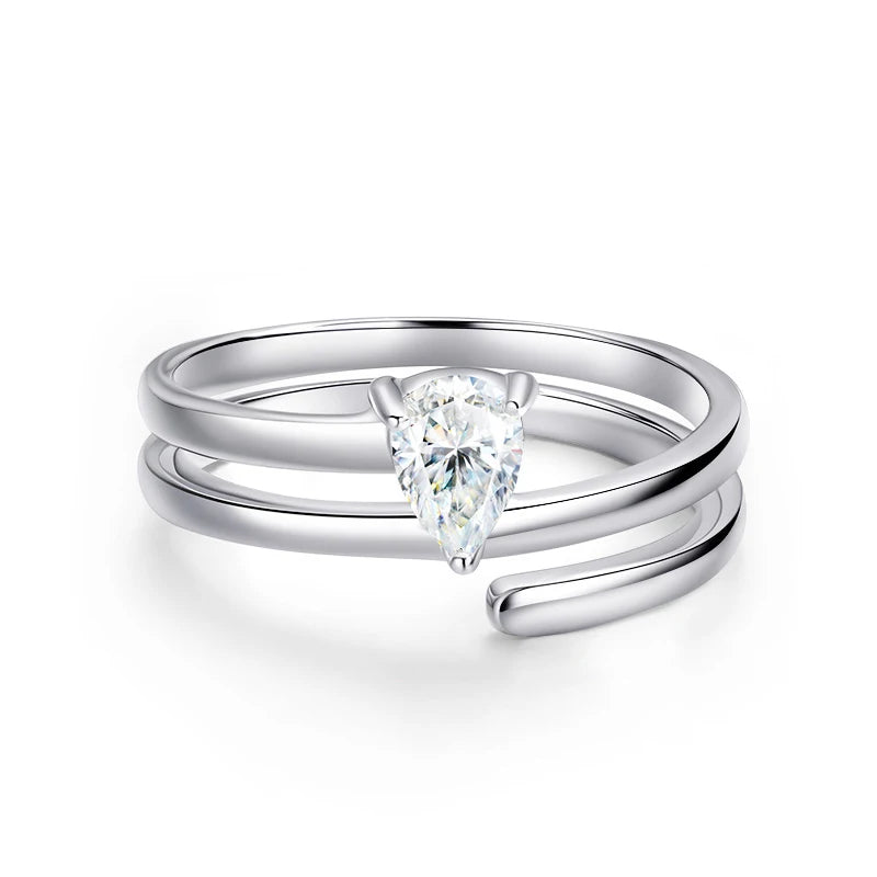 Smyoue Certified 0.5CT Real Moissanite Solitaire Rings for Women Sterling Silver 925 Plated 18K Lab Daimond Female Tail Ring