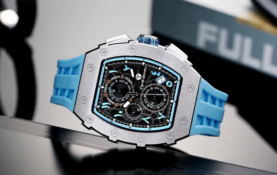 TSAR BOMBA 2025 New Mens Watch TB-8204QA Arabic numerals Dial Tonneau Wristwatch for Men Sapphire Mirror Waterproof Clcok