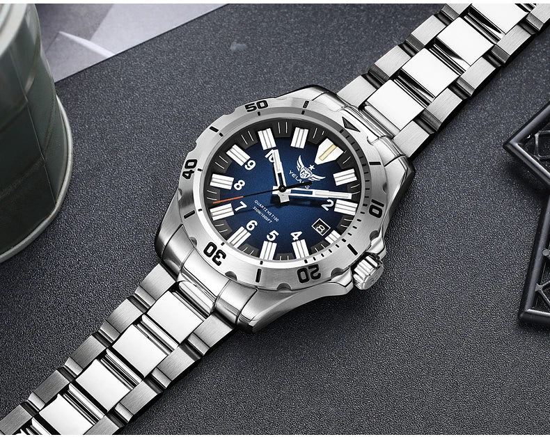 YELANG  V1036 42mm Men Quartz Watch Luminous 10 Years Lithium Movement Rotated Dial 30ATM 300m Waterproof Military Style Watches
