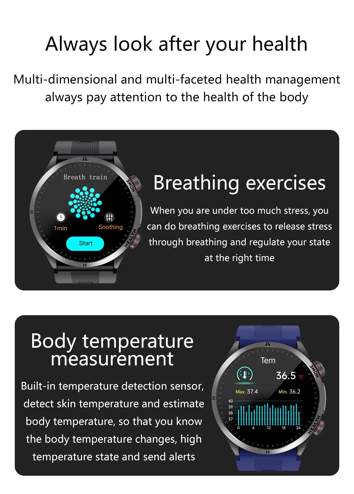 Smartwatch AMOLED Screen Call ECG Sport Watchs Air pump Measurement BP Micro physical examination AI dial Smart Watch Men Women