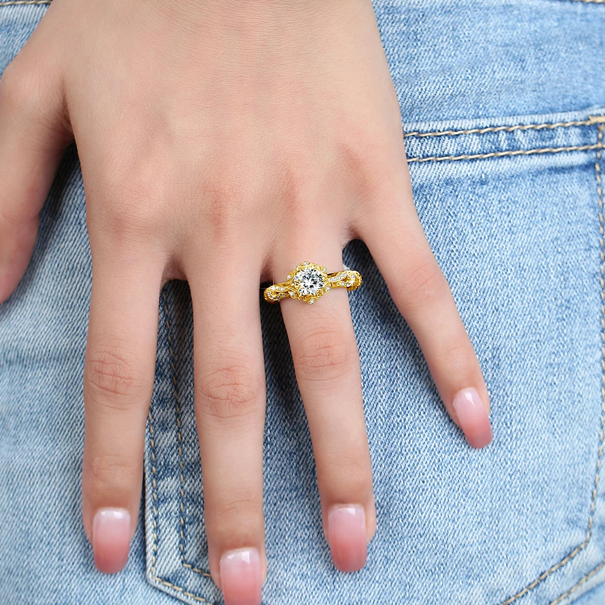 Luxury 18k Gold Plated Women Ring 1ct D vvs1 Moissanite 925 Silver Wedding Band High Quality Engagement Gift Fine Jewelry