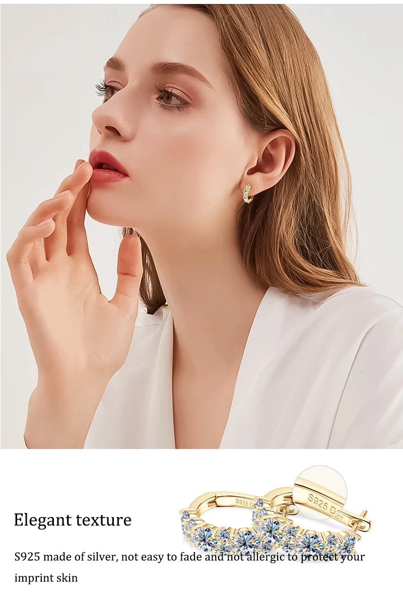 Women's Luxury Full Moisanite Diamond Hoop Earrings 4mm&2mm D Color VVS1 2.76cttw 100% 925 Sterling Silver Hoops Earrings