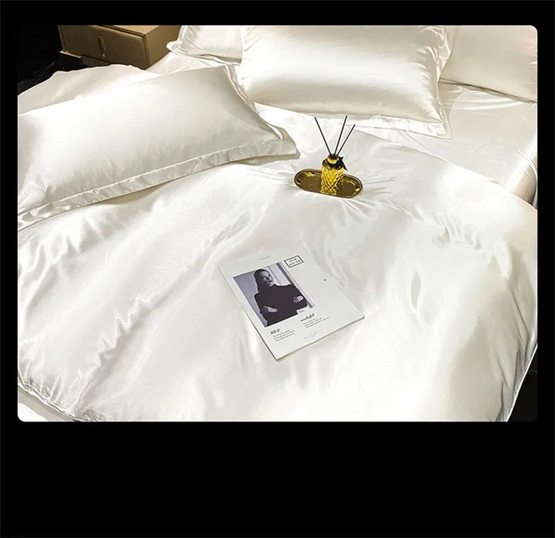 High End Mulberry Silk-Blending Fabric Duvet Cover Set Luxury King Size Bedding Set Silky Quilt Cover and Pillowcase No Sheet