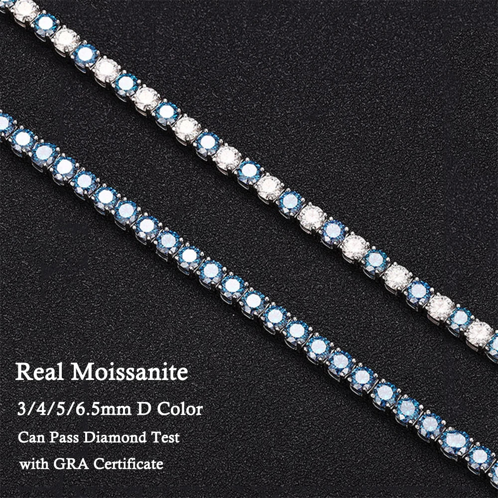 3/4/5/6.5MM Full Royal Blue Moissanite Tennis Bracelet for Women Men Original 925 Sterling Silver Wedding Party Jewelry with GRA