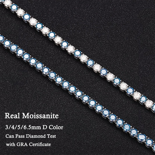 3/4/5/6.5MM Full Royal Blue Moissanite Tennis Bracelet for Women Men Original 925 Sterling Silver Wedding Party Jewelry with GRA