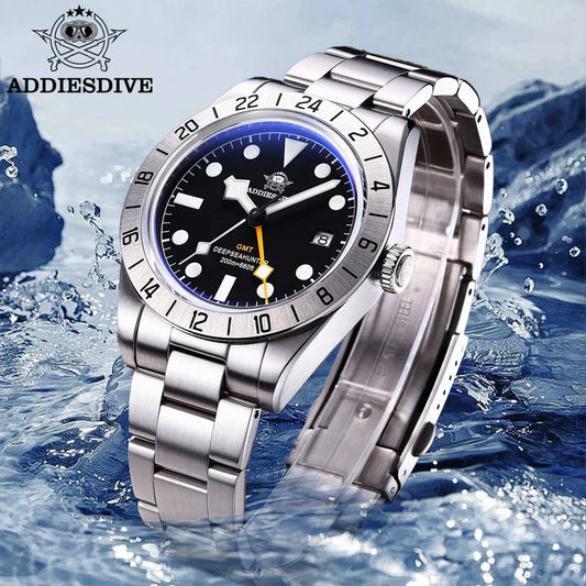 ADDIESDIVE Top Brand 39mm Quartz GMT Watches 20Bar Waterproof Luminous Bubble Mirror Sport Glass Watch for Men Relogio Masculino