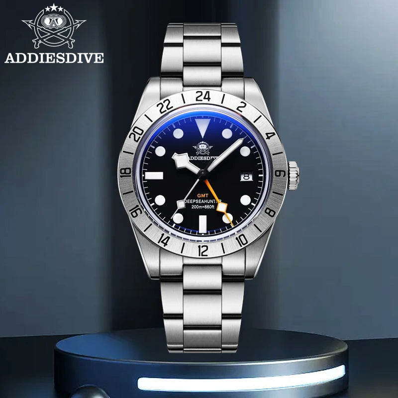 ADDIESDIVE Top Brand 39mm Quartz GMT Watches 20Bar Waterproof Luminous Bubble Mirror Sport Glass Watch for Men Relogio Masculino