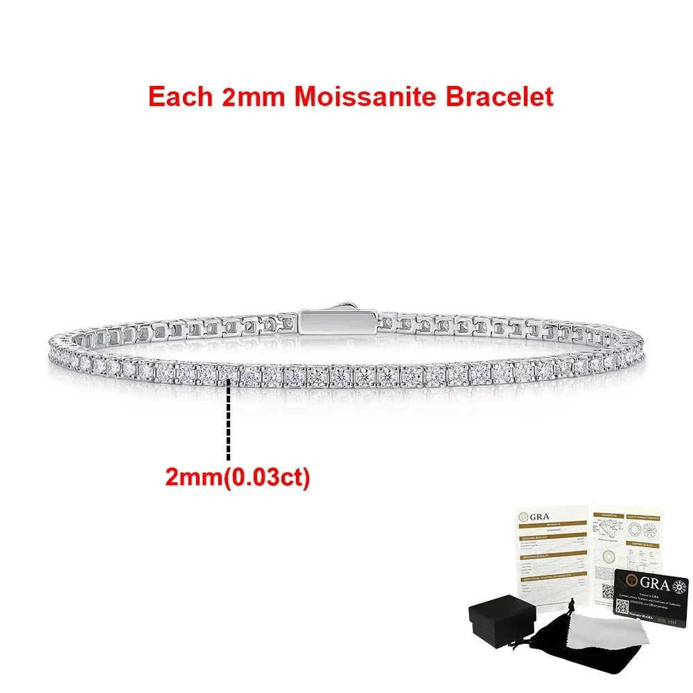 2-6.5mm Real Moissanite Tennis Bracelets for Women Man 925 Sterling Silver Plated White Gold Bracelet Sparkling Wedding Jewelry