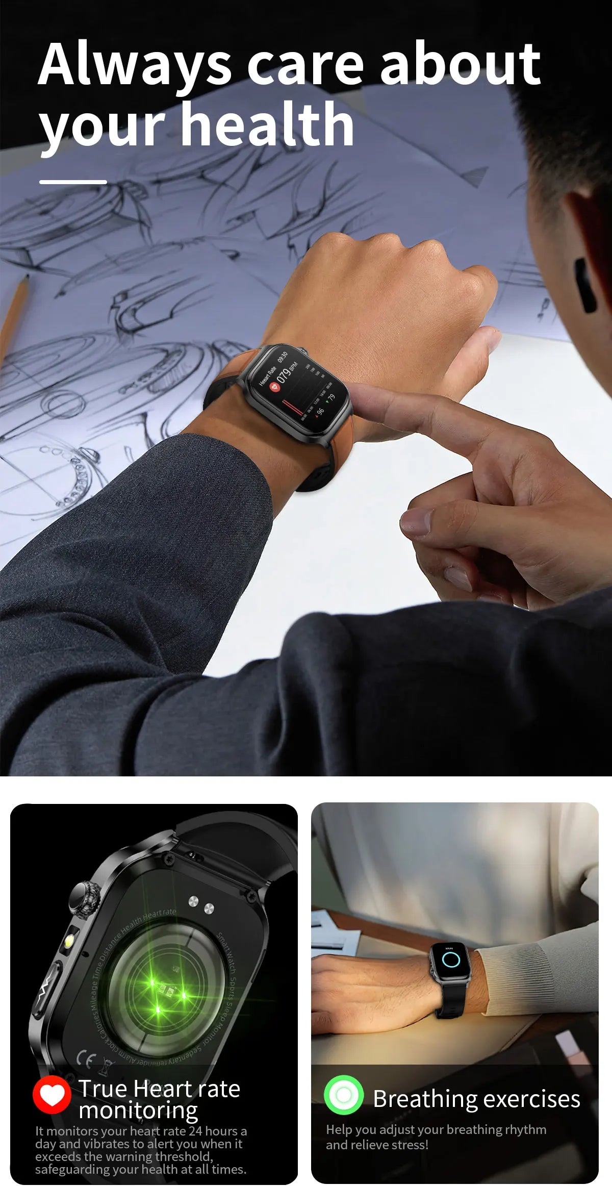 2025 New AI Human Health diagnosis ECG+HRV Smart Watch Blood Pressure Uric acid Blood lipid Bluetooth Call Smartwatch Men Women