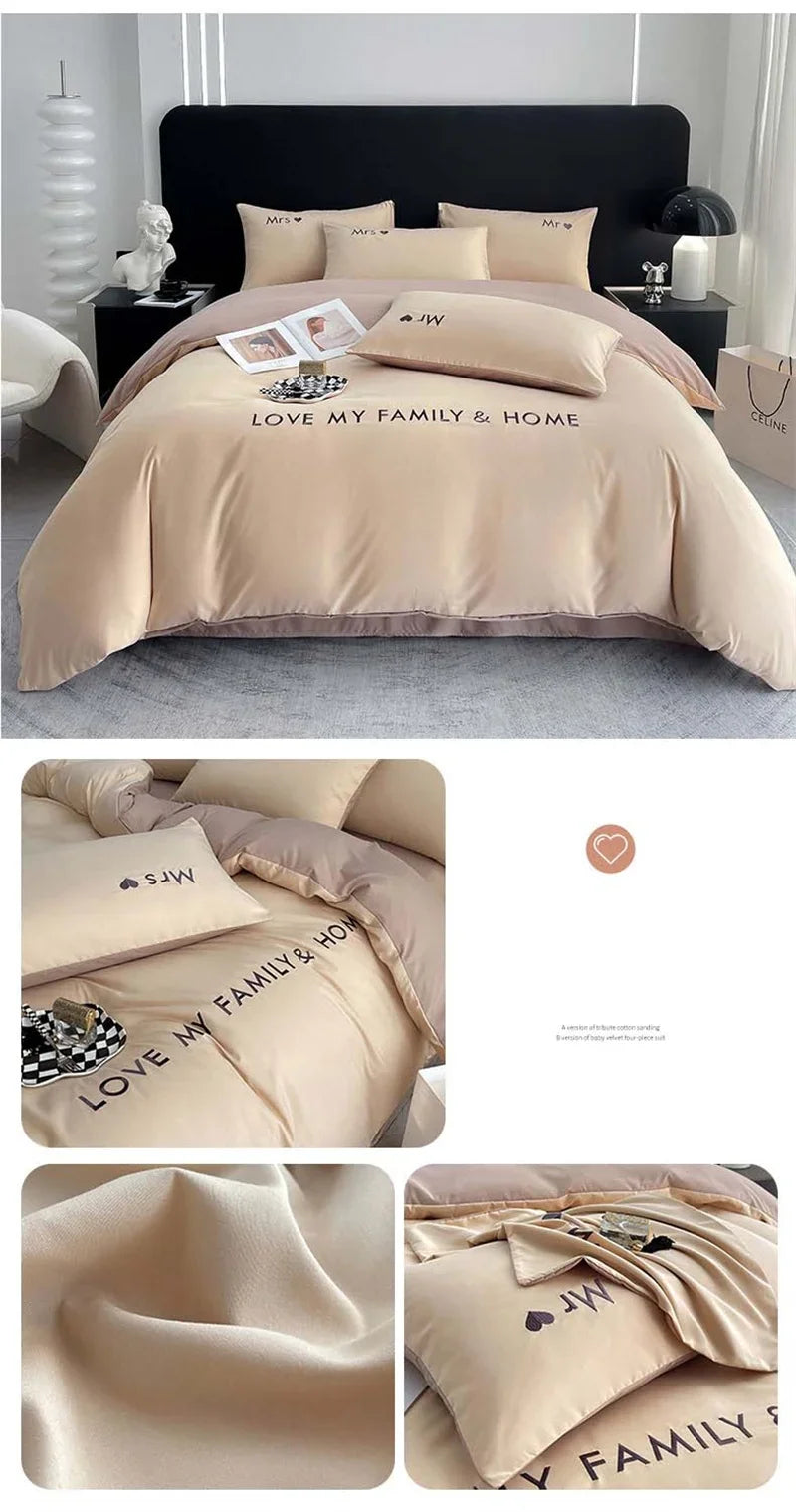 Luxury Nordic Egyptian Cotton Bedding Set King Queen Double Twin Size with Sheet Duvet Cover Pillowcase 1/2 People Bedroom Decor