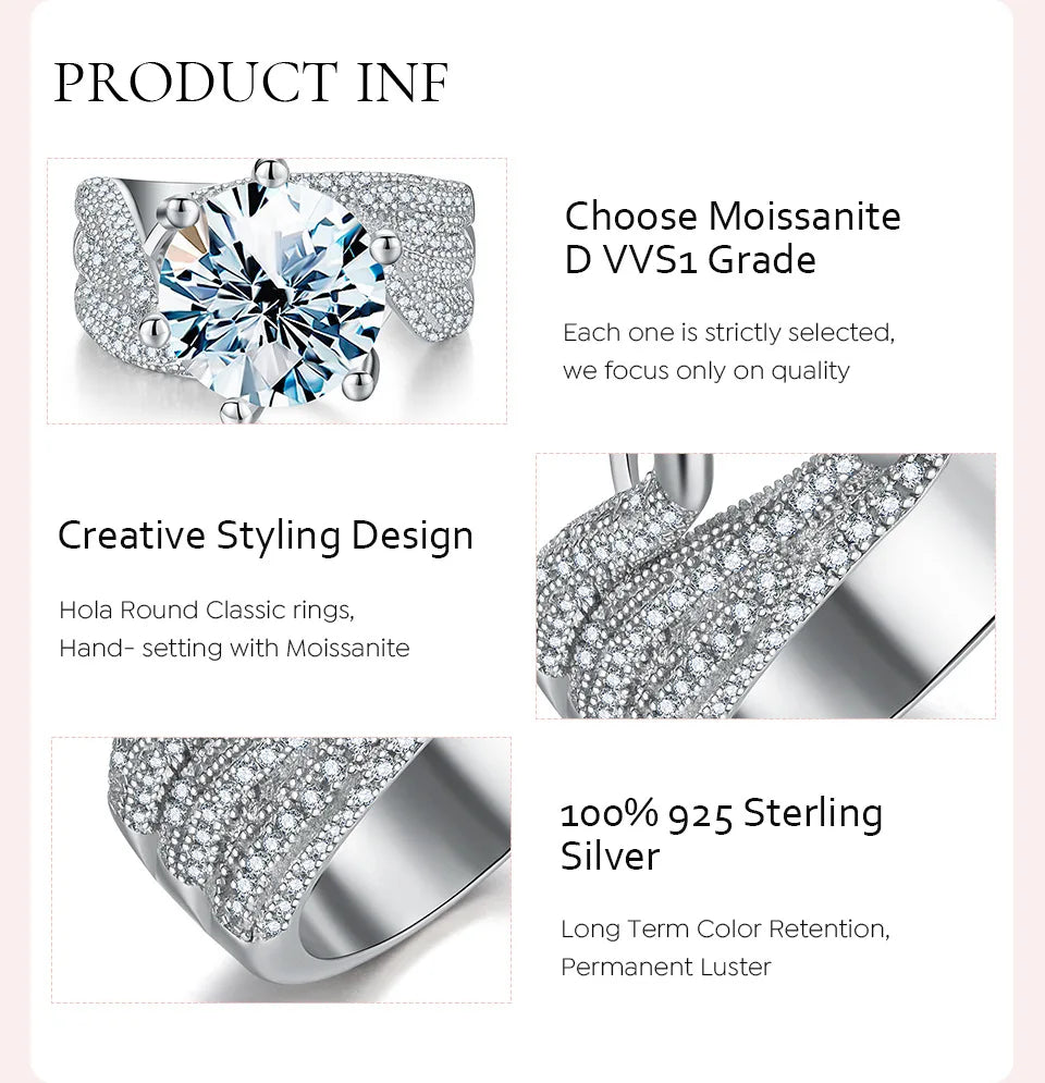 TBCYD 5CT D Color Moissanite Diamond Solitaire Ring For Women 925 Sterling Silver Plated 18k Luxury Wedding Band Party Jewelry