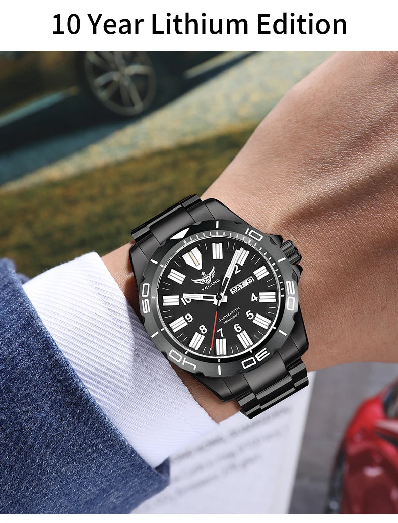 YELANG  V1036 42mm Men Quartz Watch Luminous 10 Years Lithium Movement Rotated Dial 30ATM 300m Waterproof Military Style Watches