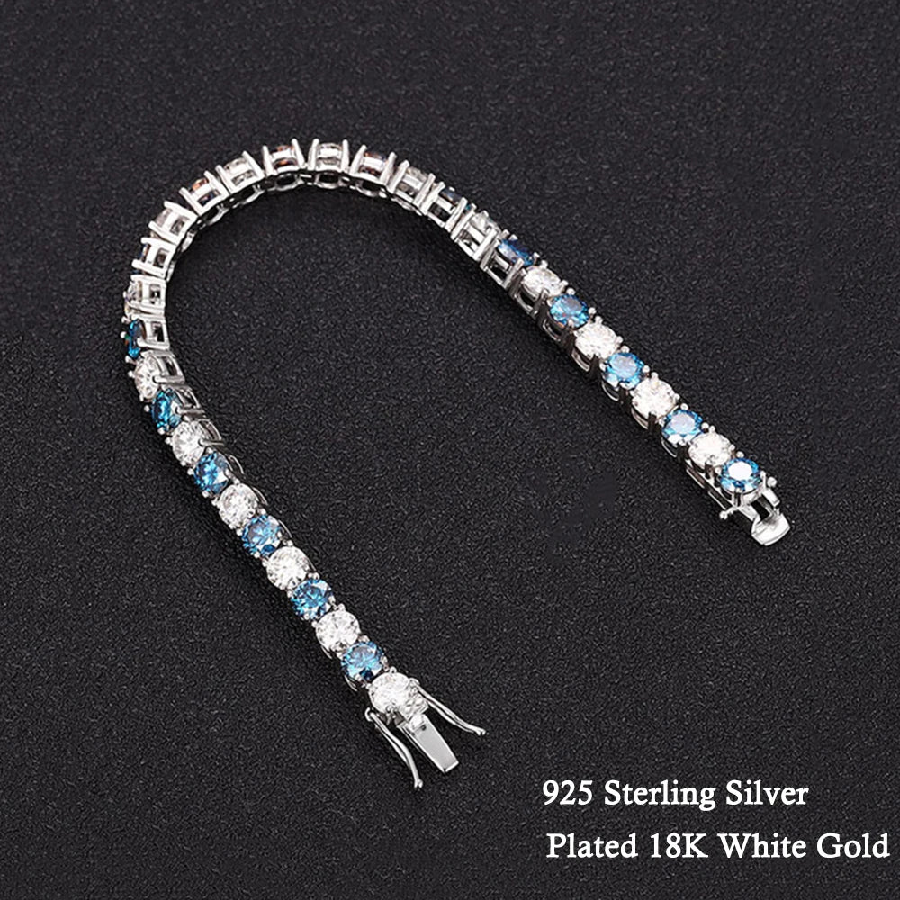 3/4/5/6.5MM Full Royal Blue Moissanite Tennis Bracelet for Women Men Original 925 Sterling Silver Wedding Party Jewelry with GRA