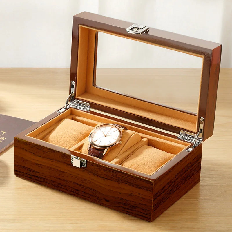 Black Luxury Wood Grain Watch Box 3 Slots Men Quartz Mechanical Watch Boxes Collection Storage Box