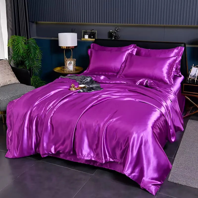 Mulberry Silky-blending Fabric Bedding Set High-end Silky Queen Size Duvet Cover Set with Fitted Sheet Luxury Bedding Sets King