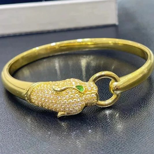 Real 18k Gold Leopard Bracelet for Woman Party Banquet Boutique Jewelry AU750 18K No Demolding Solid Bracelet Trend