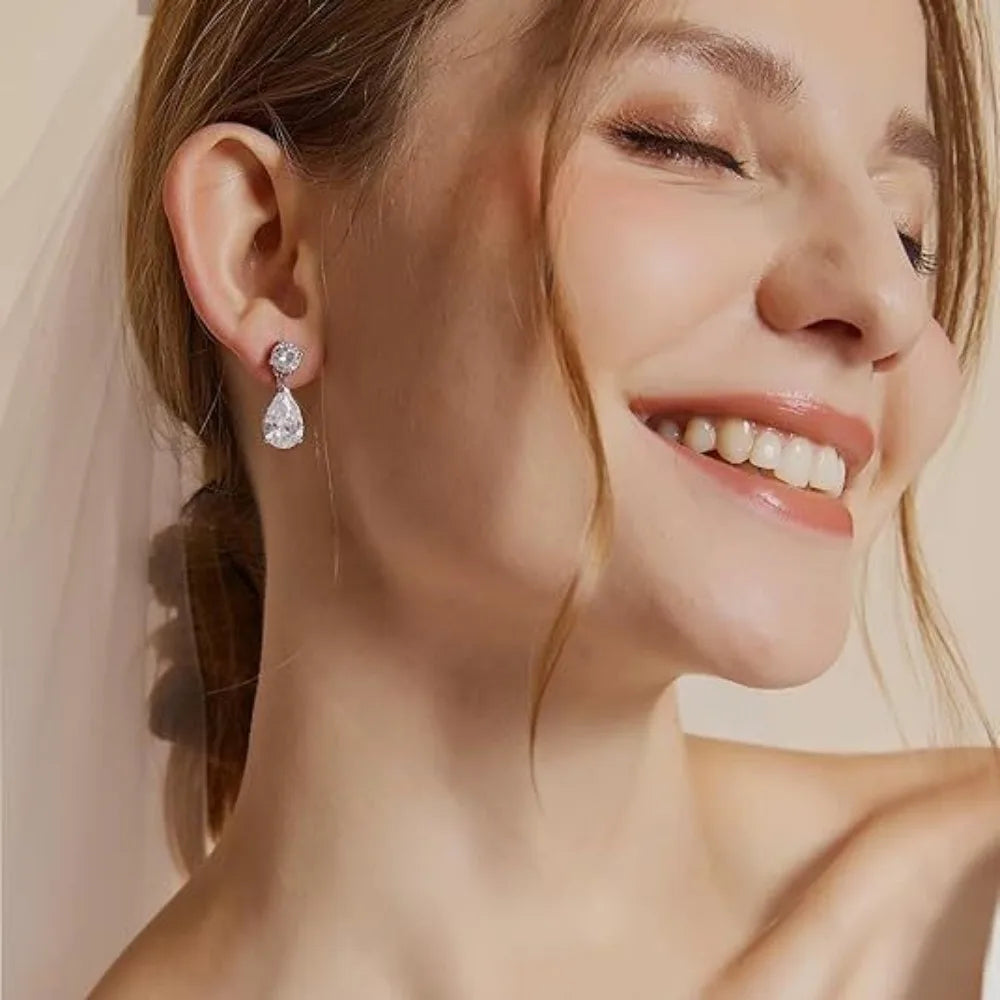 Certified Pear/Round Cut Moissanite Diamond Drop Earrings for Women 100% 925 Sterling Silver Waterdrop Shape Stud Earring