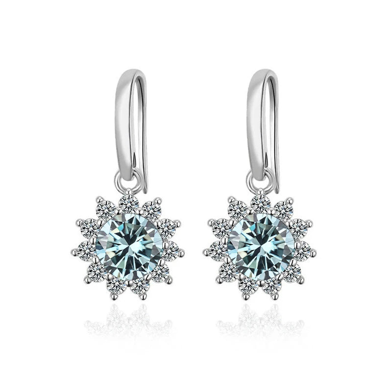 JoyceJelly Women's Sterling Silver 925 Jewelry 1 Carat 2 Carat Moissanite Diamond Drop Earrings Sunflower Shaped Ear-drops Gifts