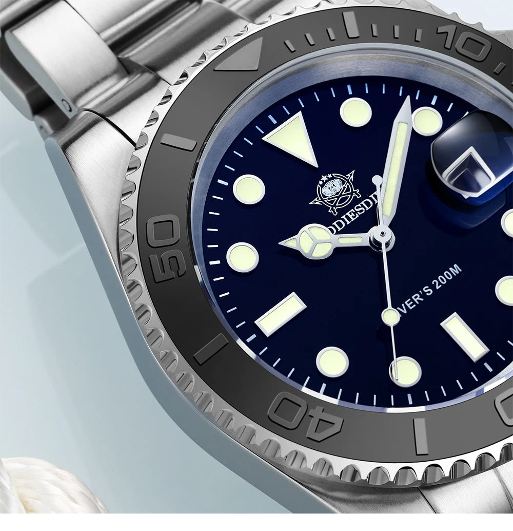 ADDIESDIVE Top Brand Quartz WatchBusiness Stainless Steel 200M Dive Super Luminous Watches Calendar Mens Wristwatch Reloj Hombre