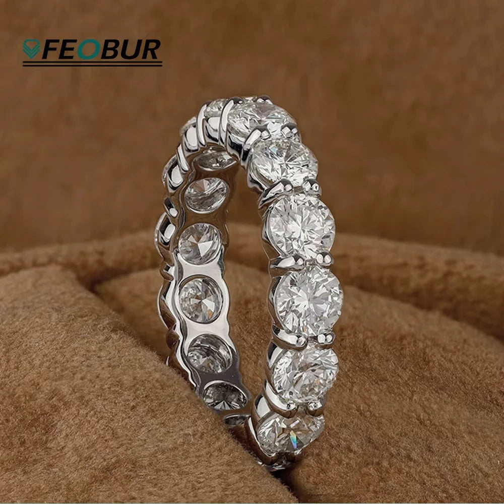 FEOBUR 2/3/4/5mm Moissanite Eternity Ring 18k White Gold Plated S925 Silver Diamond Engagement Rings for Women Men Wedding Band