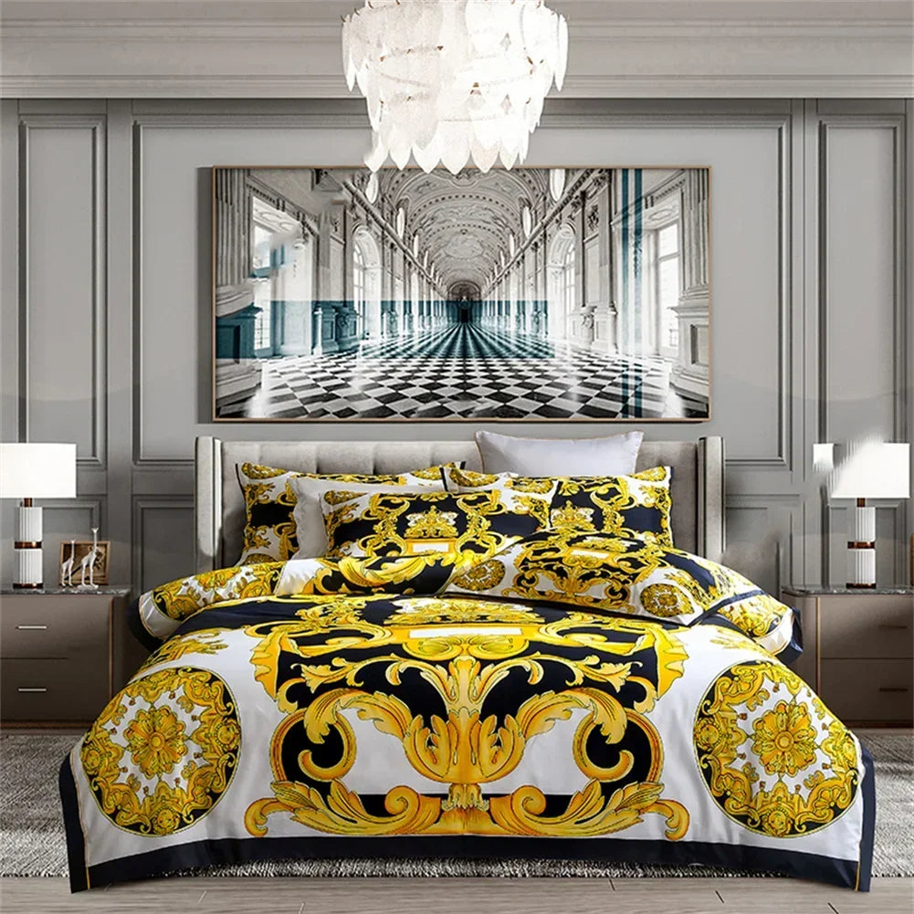 Svetanya 1200TC Golden Egyptian Cotton Bedding Set King Queen Size Sheet Duvet Cover Pillowcase  Linens （custom-made Size）