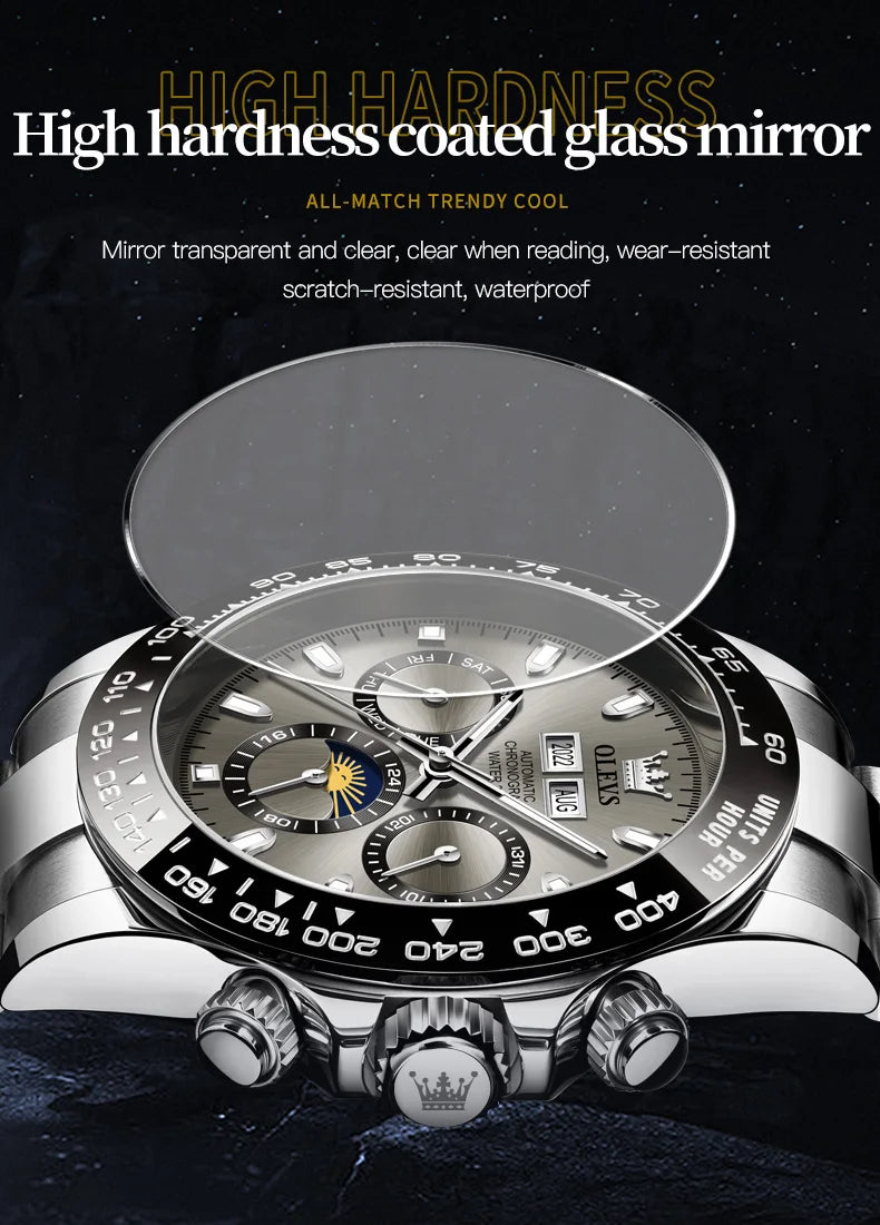OLEVS 6654 Luxury Sports Mens Watch Original Automatic Mechanical Watch Moon Phase Calendar Week Watches For Man Gifts Reloj