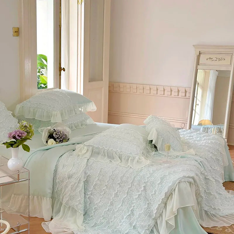 100%Eucalyptus Lyocell Cream White Lace Soft Silky Textured Wrinkle-Free Summer comforter Blanket 1Pc Flat sheet 2Pillow shams