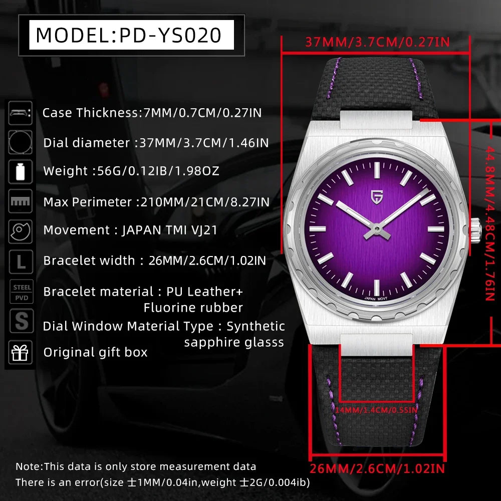 PAGANI DESIGN 2025 New Men Quartz Watch 7mm 222 PDYS020 Stainless Steel Rubber Sapphire Crystal Waterproof 100m Reloj Hombre